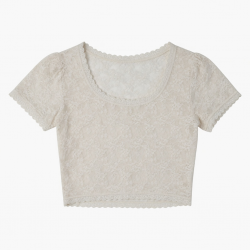 Sexy Y2K Lace Crop Top, Short Sleeve U-Neck Slim Fit T-Shirt, Going Out Clubwear Top