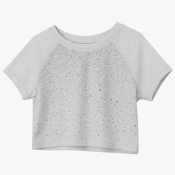 Baby Girl Rhinestones Round Neck Crop Tops Cropped Tee Sports Workout Crop Top
