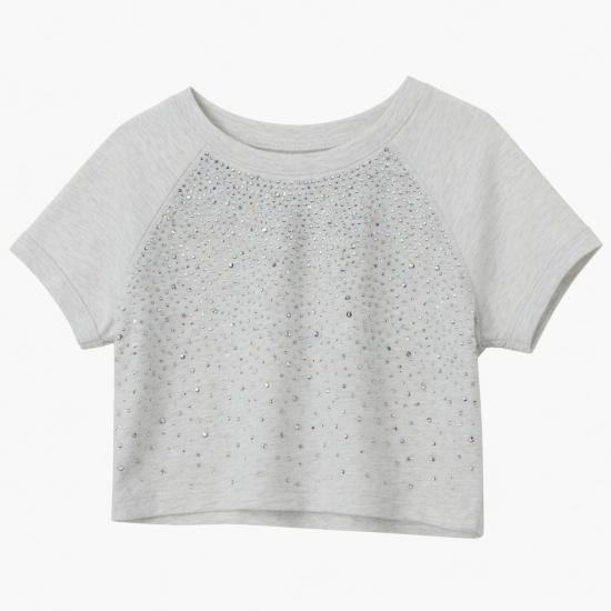 Baby Girl Rhinestones Round Neck Crop Tops Cropped Tee Sports Workout Crop Top