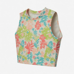 Summer Casual Crop Tops Sleeveless Polyester T-Shirts O-Neck Digital Printing Fashionable Styles Price