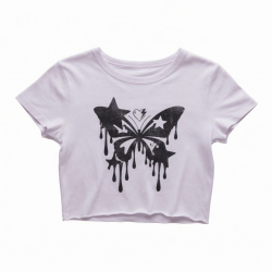 Y2k Summer Crop Top Plain Cotton Graphic t Shirts Woman Baby Tees