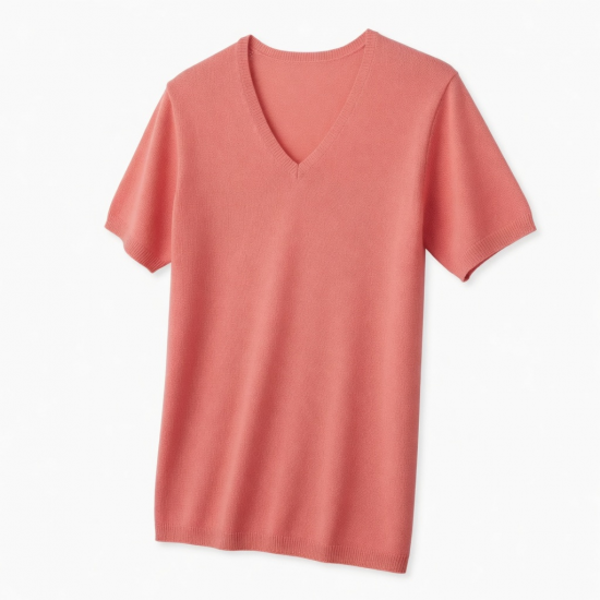 Summer V-neck Short Sleeve T-shirt Fashion Lady Tops Knitwear Solid Color Casual T-shirt