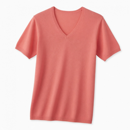 Summer V-neck Short Sleeve T-shirt Fashion Lady Tops Knitwear Solid Color Casual T-shirt