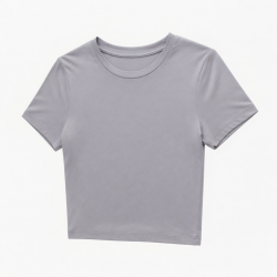 Breathable Crew Neck Crop Top T-Shirt Sports Leisure Short Sleeves Sportswear Skinny Fit Polyester/Rayon All