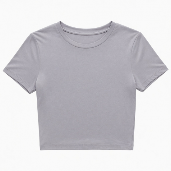 Breathable Crew Neck Crop Top T-Shirt Sports Leisure Short Sleeves Sportswear Skinny Fit Polyester/Rayon All