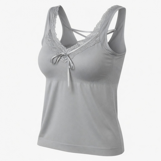 Lace Splicing Neckline Silver Ribbon Seamless tank Top Backless Tops Bra for Full Cup