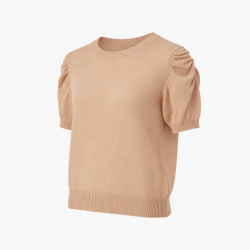 Summer Short Sweater Tops Casual Knit Shirt Gathered Sleeves Breathable