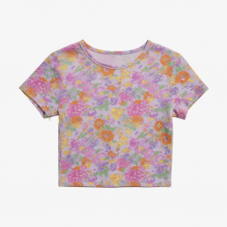 Floral Charm Summer Y2K Short Sleeved Round Neck Slim Fit Casual Short T-shirt Crop Top