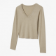 Bamboo Long Sleeve Shirts Fall Fashion Crop Tops V-Neck Appliques Eco-Friendly Breathable Slim Fitted Y2K$20