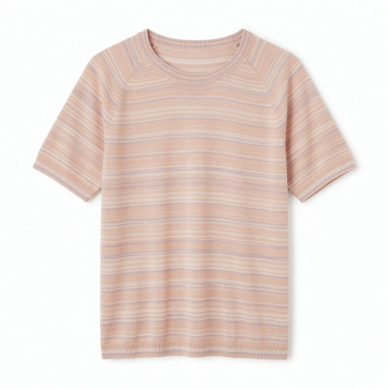 Summer New Versatile Stripes Knitted Short-sleeved Ice Silk Round Neck Pullover T-shirt Top Knitwear Clothing