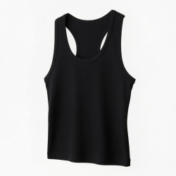 Summer Fitness Tank Tops Breathable Knitted Ribbed Casual Short Length Black Color