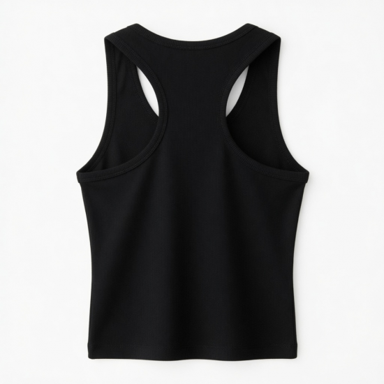 Summer Fitness Tank Tops Breathable Knitted Ribbed Casual Short Length Black Color