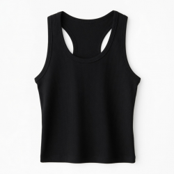 Summer Fitness Tank Tops Breathable Knitted Ribbed Casual Short Length Black Color