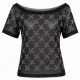 Shiny Rhinestone Off Shoulder Tops Windmill Pattern Mesh Tee Tops Nightclub Short Sleeve Shirts for Lowest