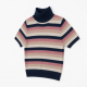 Half Turtleneck Striped Short Sleeve Crop Top Slim Fit Soft Breathable Knitted Blouse Casual Wear Multi-Color