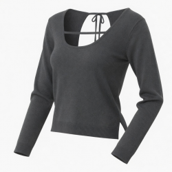 Sexy Top Backless Long Sleeve Casual Short Style Fit Slim Knit Long Sleeved T-shirt Top