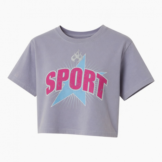 Y2K T-Shirt Sport Crop Top Cotton T-Shirt Printing and Embroidered Womans Clothing
