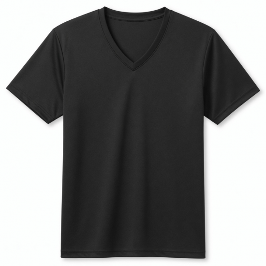 Deep V-Neck T-Shirt Polyester Quick Dry Summer Tops with Breathable Feature Solid Black Pattern180-day