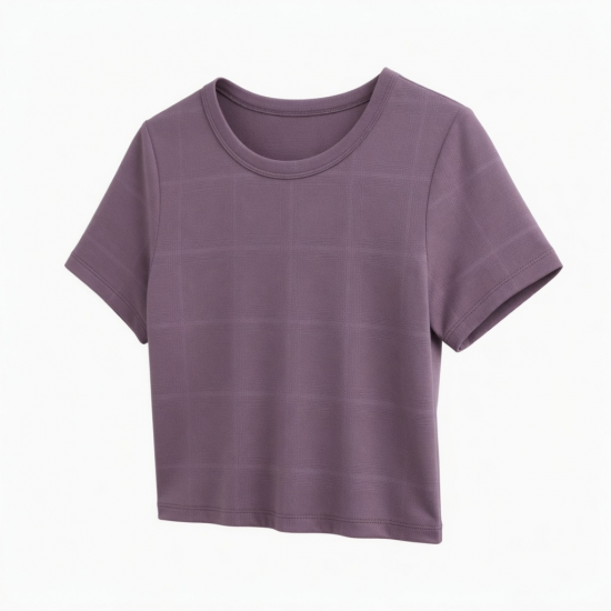 Check Top Modal Spandex Elasticity Woman T-shirt Solid Plaid Soft Crop T Shirt T-shirts for