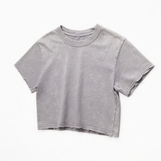 Crop Top T-Shirt Acid Wash Vintage Cut Cotton Tshirts Sexy Girl for Tee Cropped T-shirt Streetwear Lower