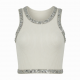 Summer Sleeve Top Rib Vest Stretch Rib Knitted Beaded Shirt Handmade Rhinestone Sequin Trim Short Tank Tops