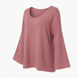 Breathable Knit Long Sleeve U Neck Flare Sleeve Loose Fit Solid Color Pullover Top Spring Summer Autumn