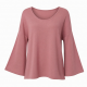 Breathable Knit Long Sleeve U Neck Flare Sleeve Loose Fit Solid Color Pullover Top Spring Summer Autumn
