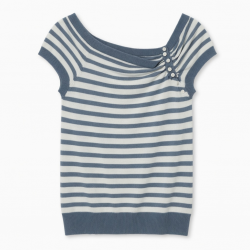 Striped Knit Tank Top with Off-Shoulder Design & Button Accent, Slim Fit