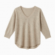 Three-quarter-sleeve V-neck Printed Knit Top with a Curved Hem